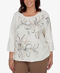 Alfred Dunner Plus Floral 3/4-Sleeve Top