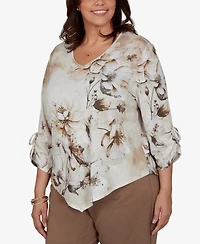 Alfred Dunner Plus Floral-Print V-Neck 3/4-Sleeve Blouse