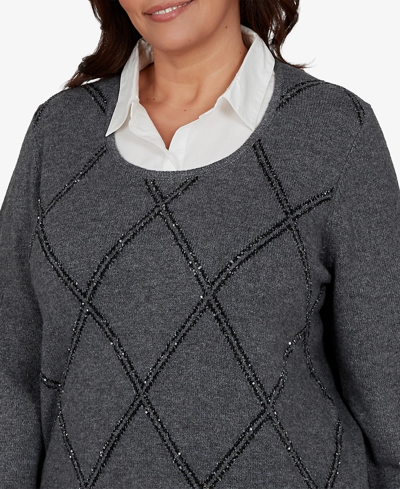 Alfred Dunner Plus Sequin 3/4-Length Sleeve Sweater