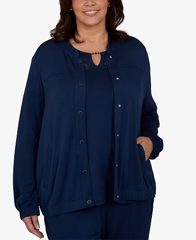 Alfred Dunner Plus Mandarin-Collar Lightweight Stretch Jacket