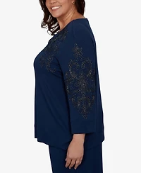 Alfred Dunner Plus Embellished 3/4-Sleeve Knit Top