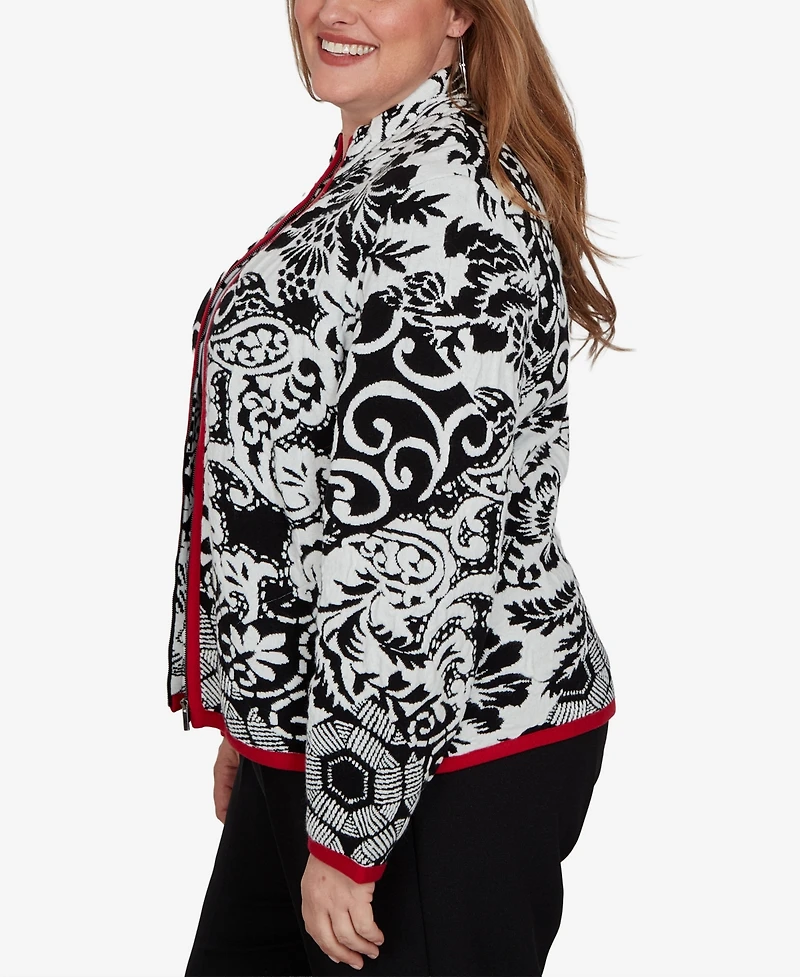 Alfred Dunner Plus Stand Collar Zipper-Front Short Jacket