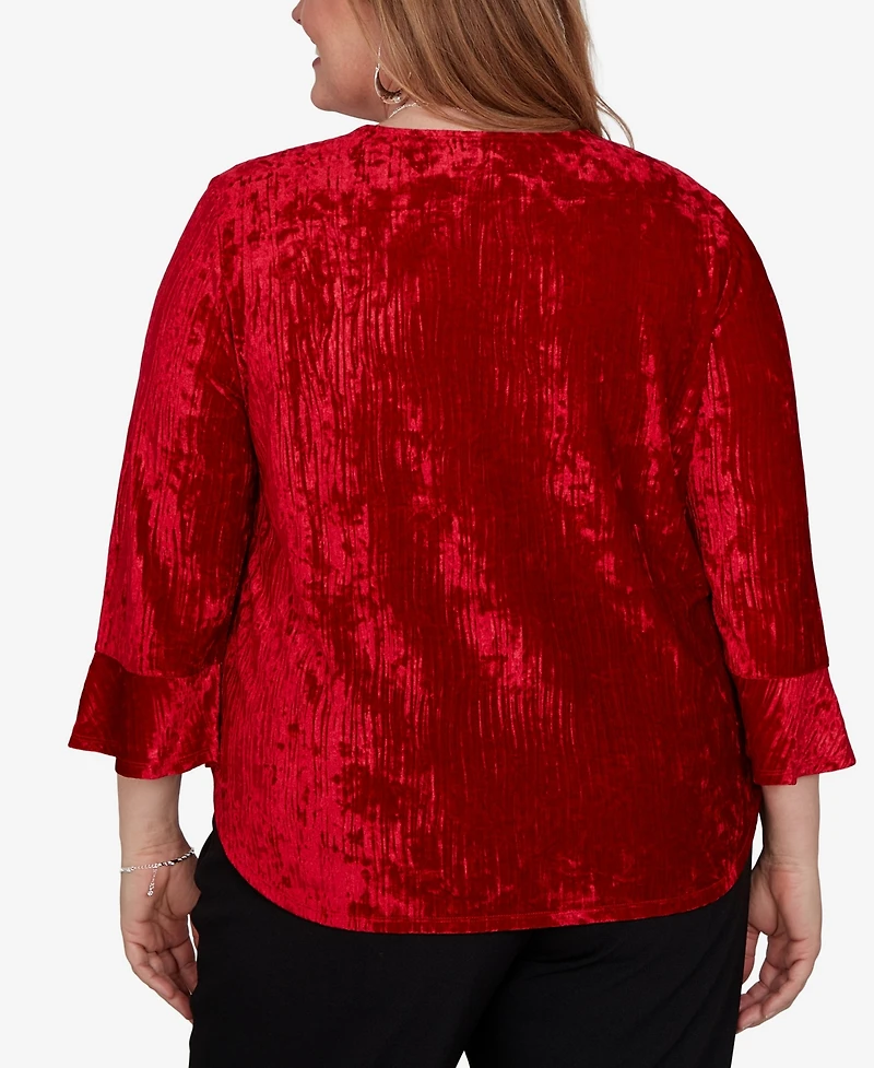 Alfred Dunner Plus Crushed Velvet 3/4-Sleeve Blouse