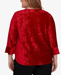 Alfred Dunner Plus Crushed Velvet 3/4-Sleeve Blouse