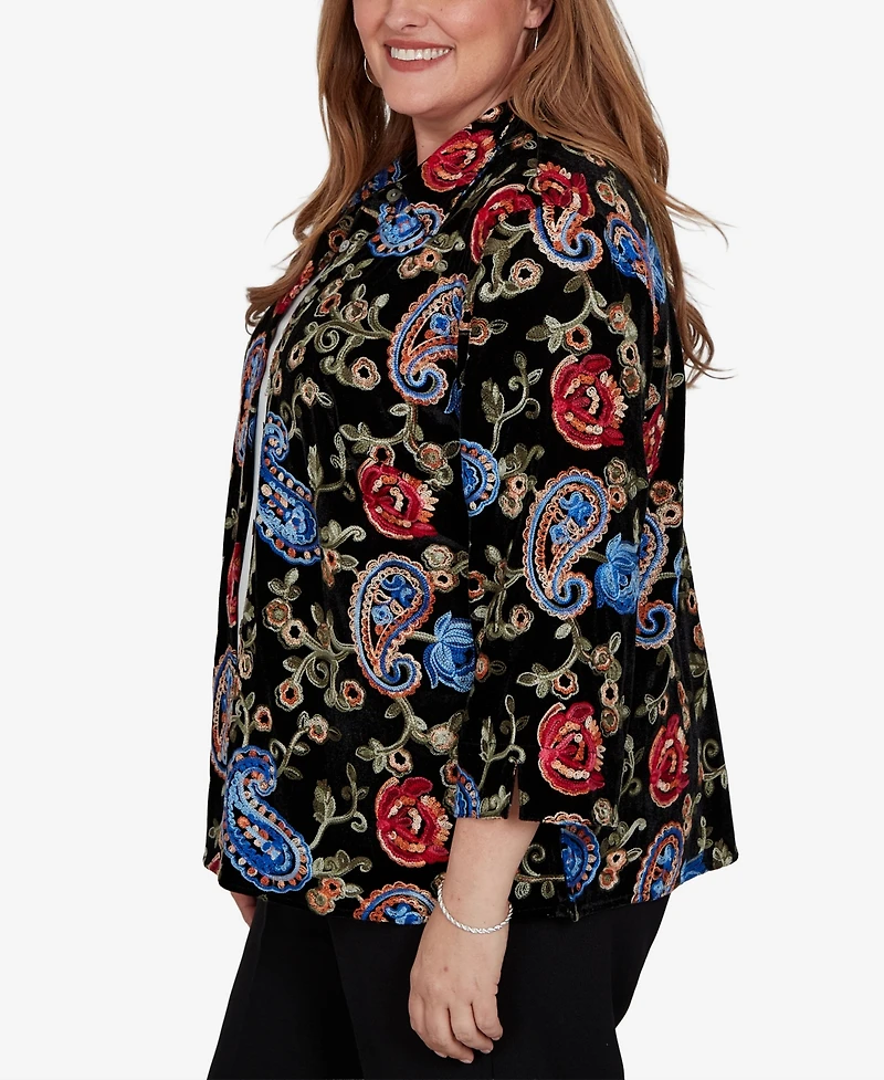 Alfred Dunner Plus Collared 3/4-Sleeve Velvet Top