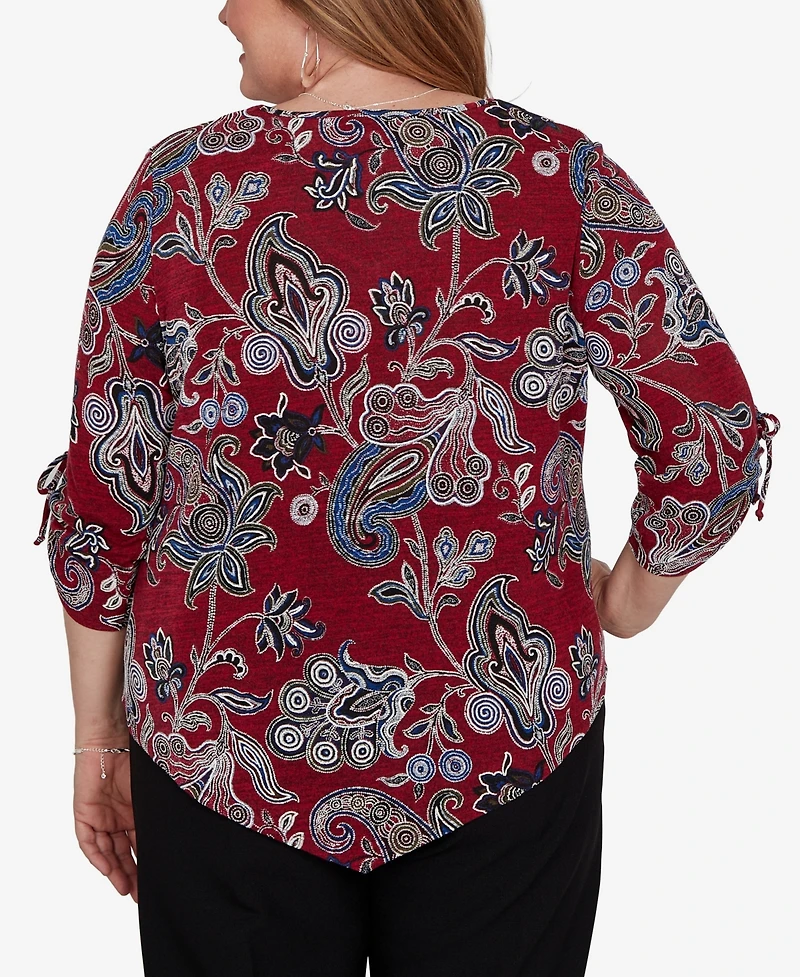 Alfred Dunner Plus V-Neck 3/4-Sleeve Paisley-Print Blouse