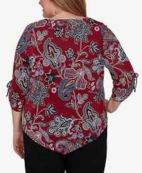 Alfred Dunner Plus V-Neck 3/4-Sleeve Paisley-Print Blouse