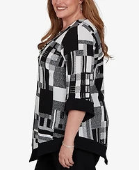 Alfred Dunner Plus Crewneck 3/4-Sleeve Tunic Top