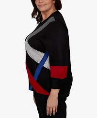 Alfred Dunner Plus Colorblocked 3/4-Sleeve Pullover Sweater