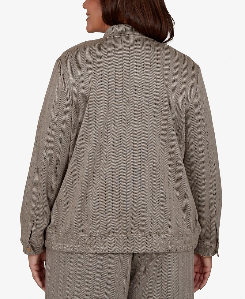 Alfred Dunner Plus Striped Mandarin Collar Bomber Jacket