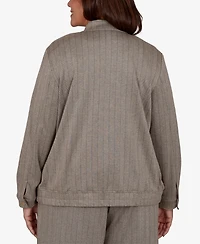 Alfred Dunner Plus Striped Mandarin Collar Bomber Jacket