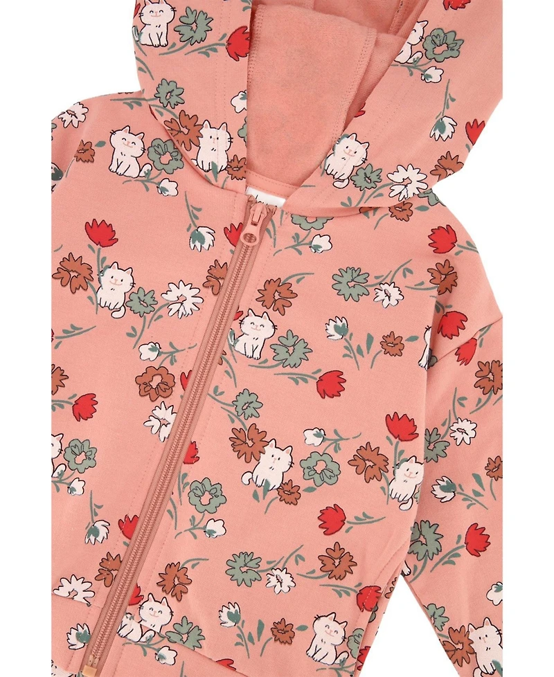 Deux par Baby Girls (12M-24M) French Terry Hooded Cardigan Cat Print