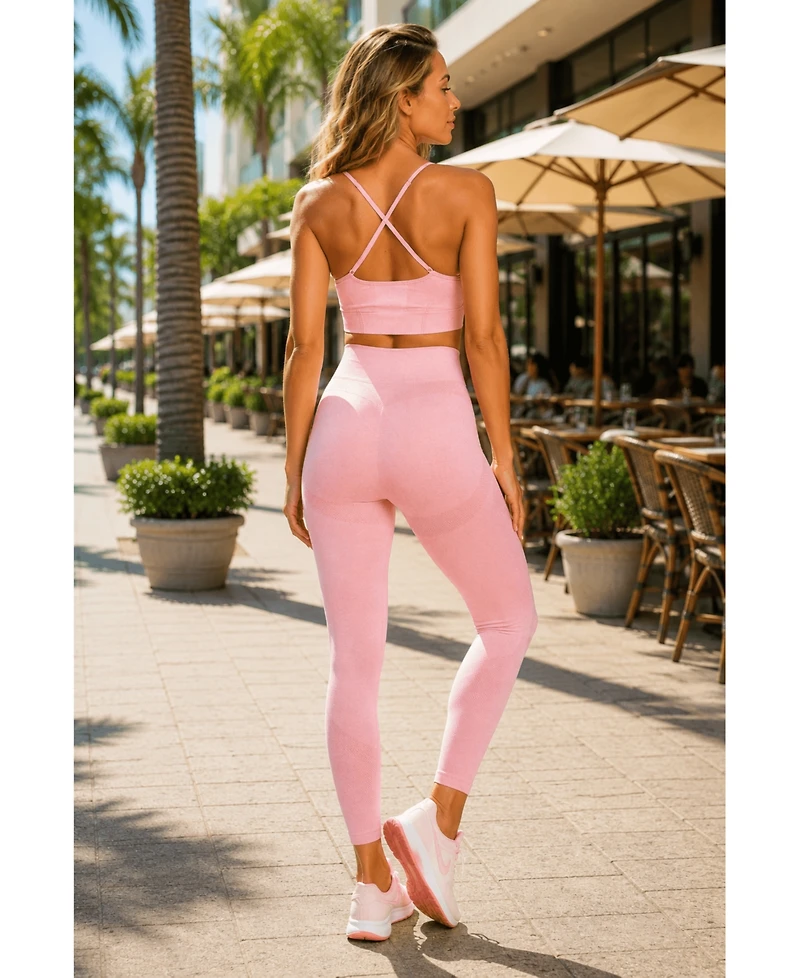 La Moda Clothing Women's Seamless Activewear Set - Cross-Back Sports Bra and High-Waisted Compression Leggings