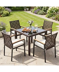 Gymax Patio Dining Chairs Set of 4 w/Acacia Wood Armrests Soft Padded Cushion for Yard