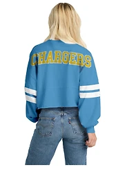 Spirit Jersey Women's Los Angeles Chargers Oversized Cropped Long-Sleeve T-Shirt