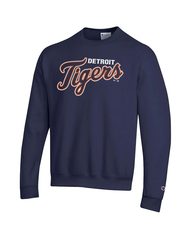 Champion Men's Navy Detroit Tigers Powerblend Wordmark Sweatshirt