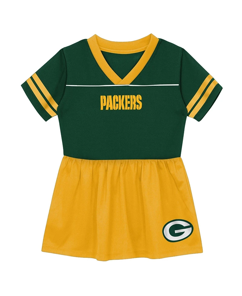 Outerstuff Toddler Green Bay Packers Stadium Lights V-Neck Fashion Football Jersey Dress