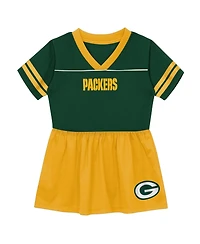 Outerstuff Toddler Green Bay Packers Stadium Lights V-Neck Fashion Football Jersey Dress