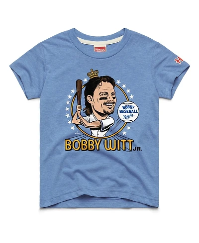 Homage Big Boys and Girls Bobby Witt Jr. Light Blue Kansas City Royals Caricature Tri-Blend T-Shirt