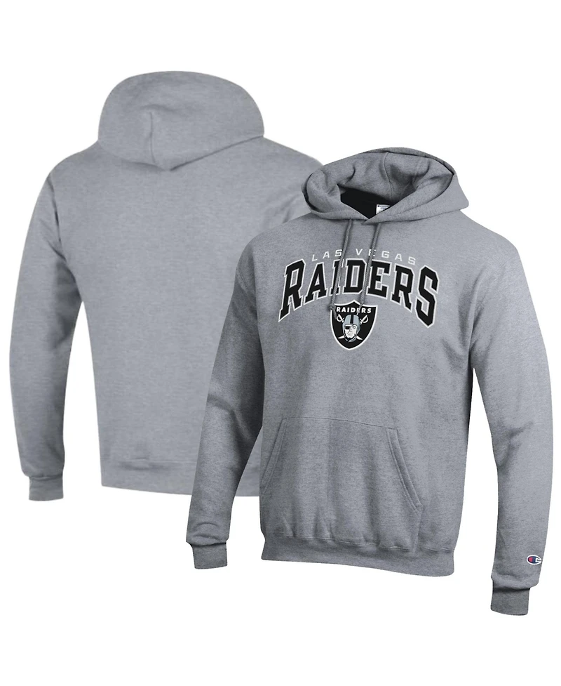 Champion Men's Las Vegas Raiders Powerblend Arch over Logo Screen Print Graphics Fleece Lining Classic Fit Hoodie