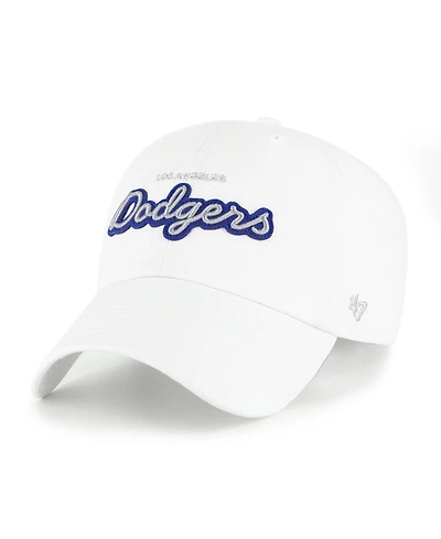 '47 Brand Women's White Los Angeles Dodgers Trendy Script Clean Up Adjustable Hat