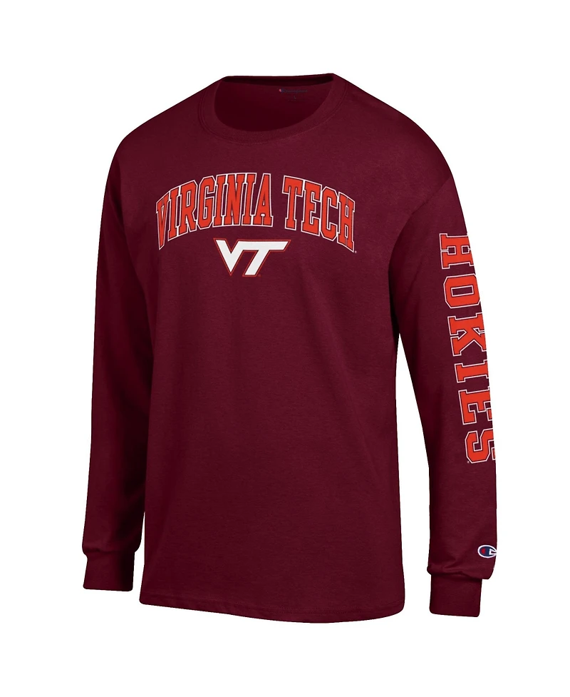 Champion Men's Virginia Tech Hokies Arch Over Logo 2-Hit Long-Sleeve Crewneck T-Shirt