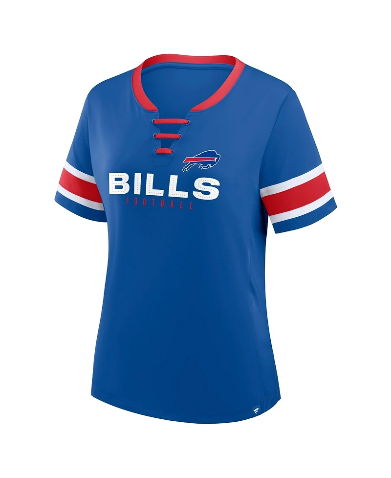 Fanatics Plus Buffalo Bills Red Zone Athena Lace-Up Rhinestone-Accented V-Notch Neck T-Shirt