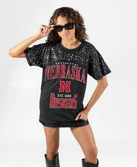 Gameday Couture Women's Nebraska Huskers the Zone Washed Relaxed-Fit Drop-Shoulder Micro Rhinestone T-Shirt