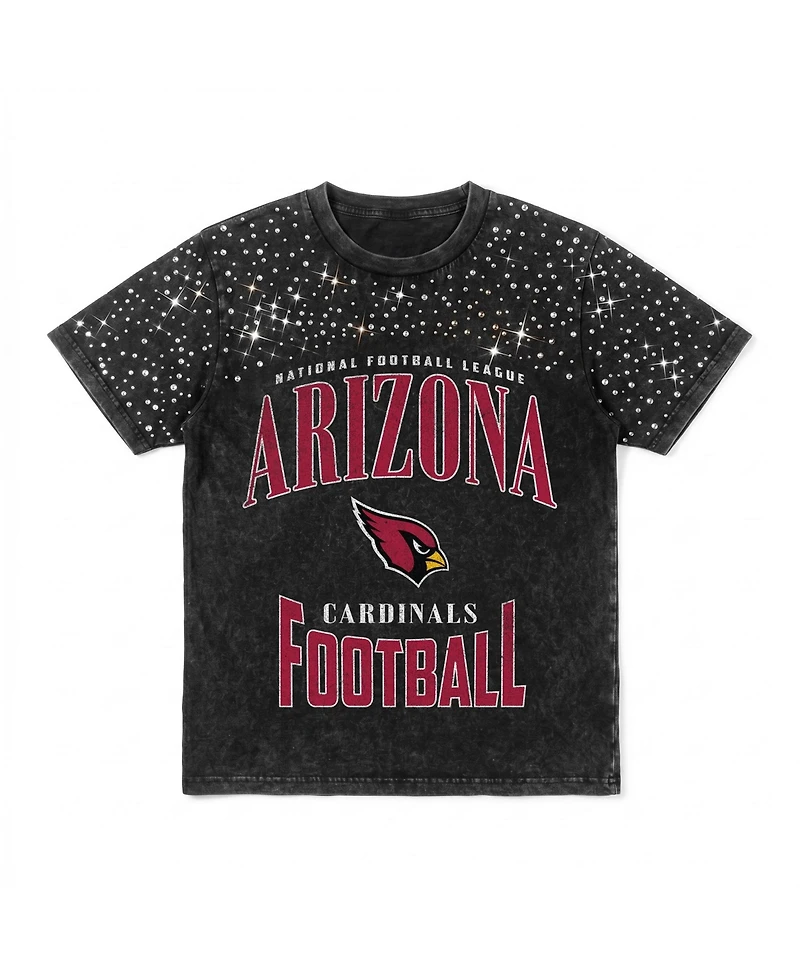 Gameday Couture Women's Arizona Cardinals the Zone Washed Micro Rhinestone Drop-Shoulder Garment-Washed T-Shirt