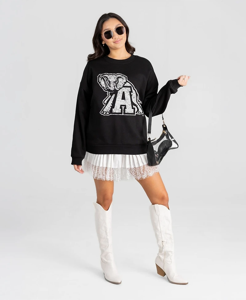 Gameday Couture Women's Alabama Crimson Tide Bold Move Black Label Oversized Distressed Cotton-Blend Sweatshirt