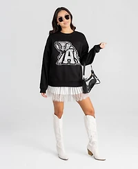 Gameday Couture Women's Alabama Crimson Tide Bold Move Black Label Oversized Distressed Cotton-Blend Sweatshirt