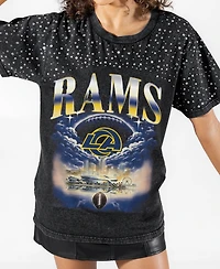 Gameday Couture Women's Los Angeles Rams Sky's the Limit Washed Micro Rhinestone Drop-Shoulder T-Shirt