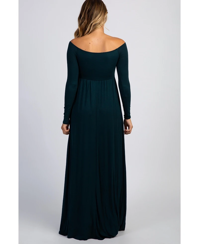 Pinkblush Maternity Pink Solid Off Shoulder Maxi Dress
