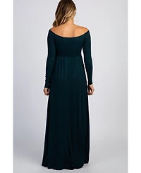 Pinkblush Maternity Pink Solid Off Shoulder Maxi Dress