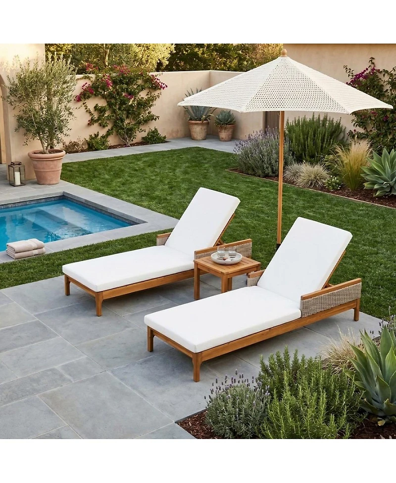 Asagikoiai Set of 2 Acacia Wood Chaise Lounge with Cushions, Adjustable Backrest Outdoor Patio Chair