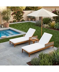 Asagikoiai Set of 2 Acacia Wood Chaise Lounge with Cushions, Adjustable Backrest Outdoor Patio Chair
