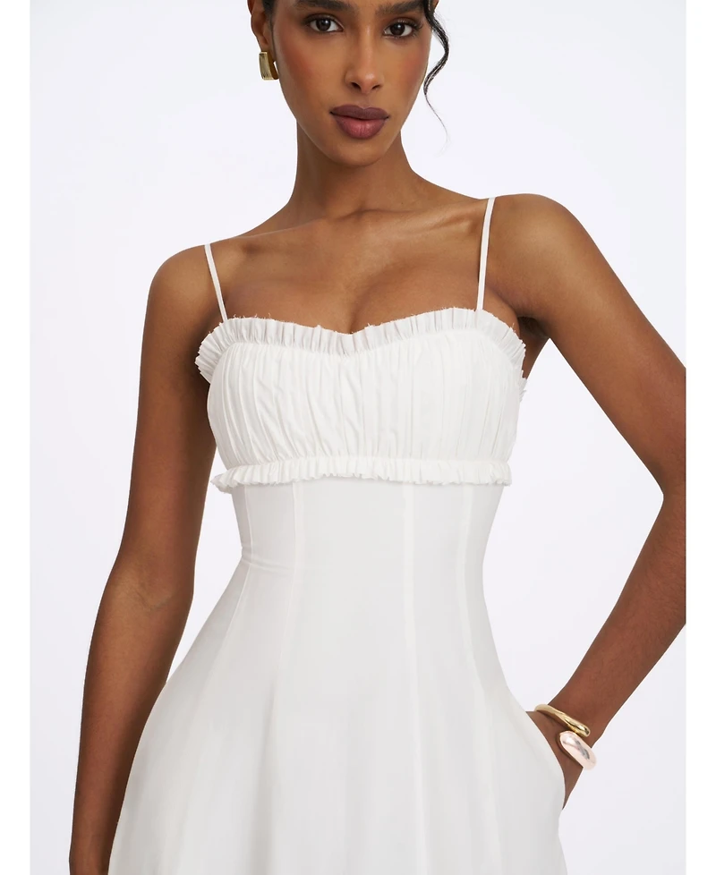 Miss Circle Women's Vicenta White Cotton Poplin Ruched Midi Dress