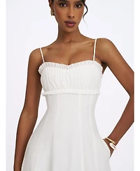 Miss Circle Women's Vicenta White Cotton Poplin Ruched Midi Dress