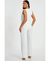 Quiz Women's Scuba Crepe Frill Buckle Dress - White