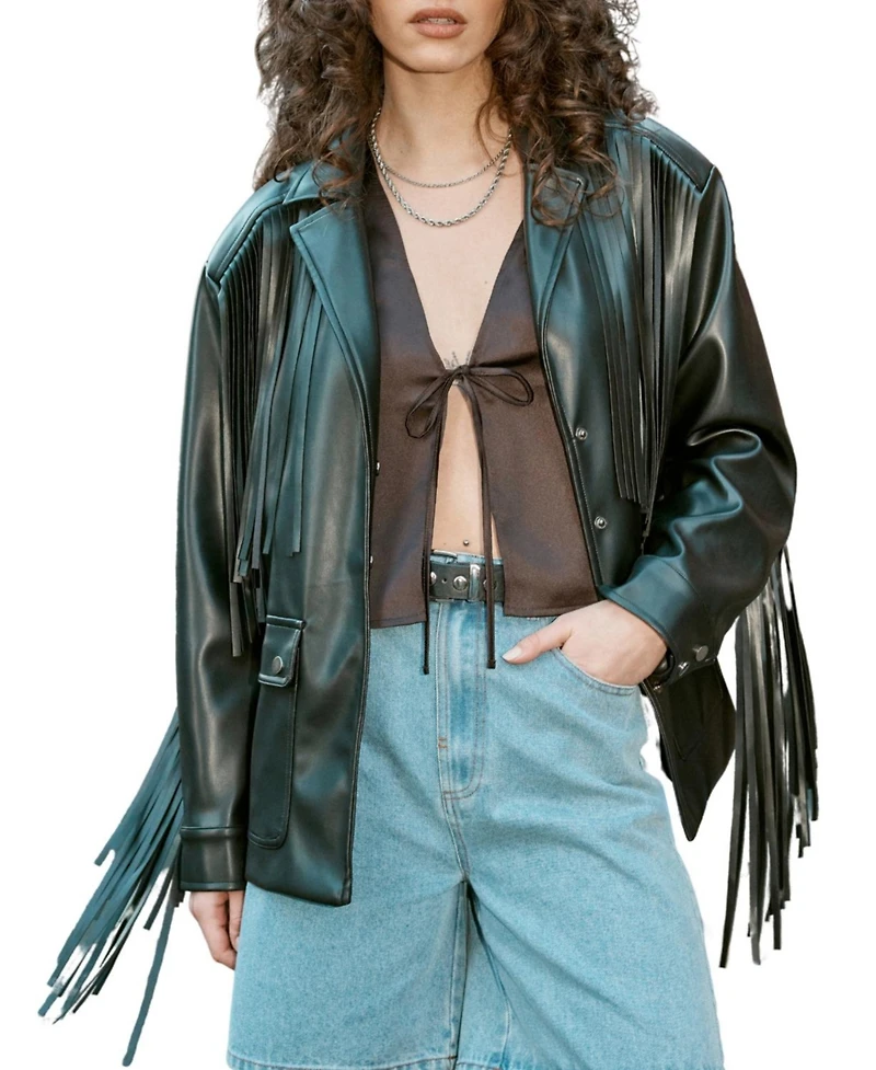 Nasty Gal Women's Fringe Faux Leather Belted Jacket