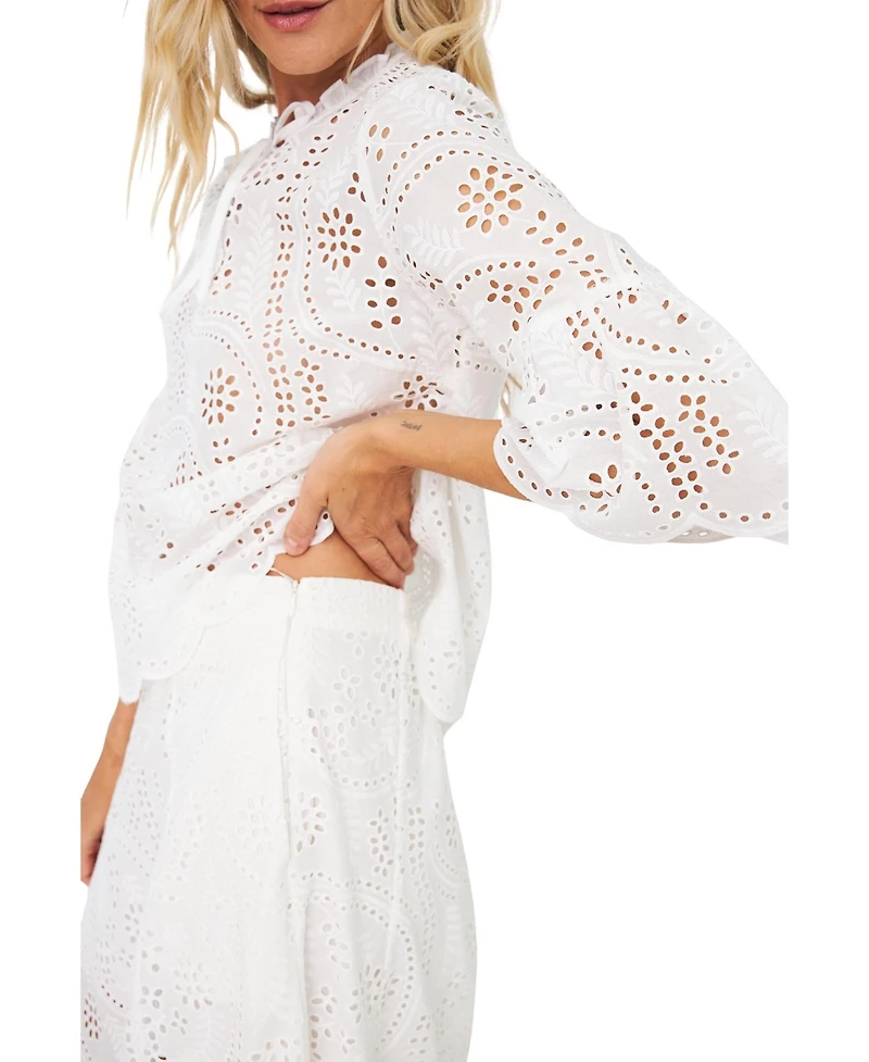 Cras Women's Briza Eyelet Tie Neck Blouse