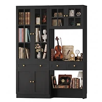 Aheaplus Farmhouse Cabinet with Glass Hutch and Writing Desk for Living Room