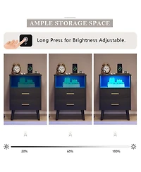 Vlsrka 17.7" W Smart Led Nightstand with 2 Drawers