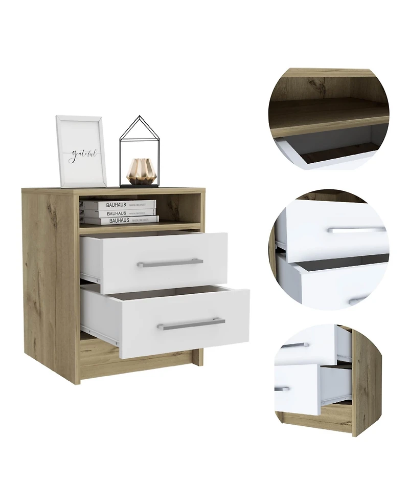 Flynama and Light Oak 2-Drawer Nightstand with Shelf