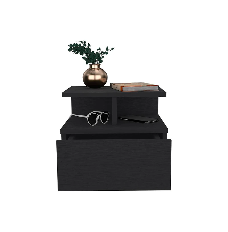 Flynama Wengue Floating Nightstand, Wall-Mounted Single Drawer and Top Shelf Storage Side Table
