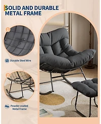 homfan Oversized Patio Papasan Egg Rocking Chair Set with Ottoman - Heavy-Duty Uv-Resistant Pe Wicker and Sturdy Metal Frame