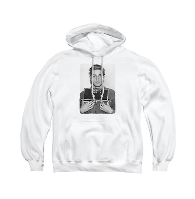 Elvis Men's Army Mug Shot Graphic Kangaroo-Pocket Cotton-Polyester Blend Pullover Hoodie