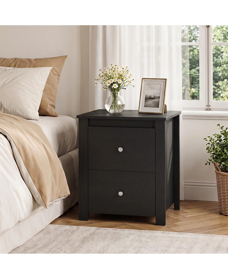 Gymax Nightstand with 2 Drawers Modern Bedside Table Floor Standing Sofa Side