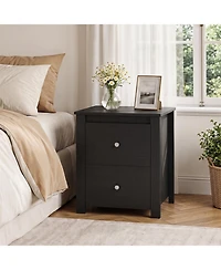 Gymax Nightstand with 2 Drawers Modern Bedside Table Floor Standing Sofa Side