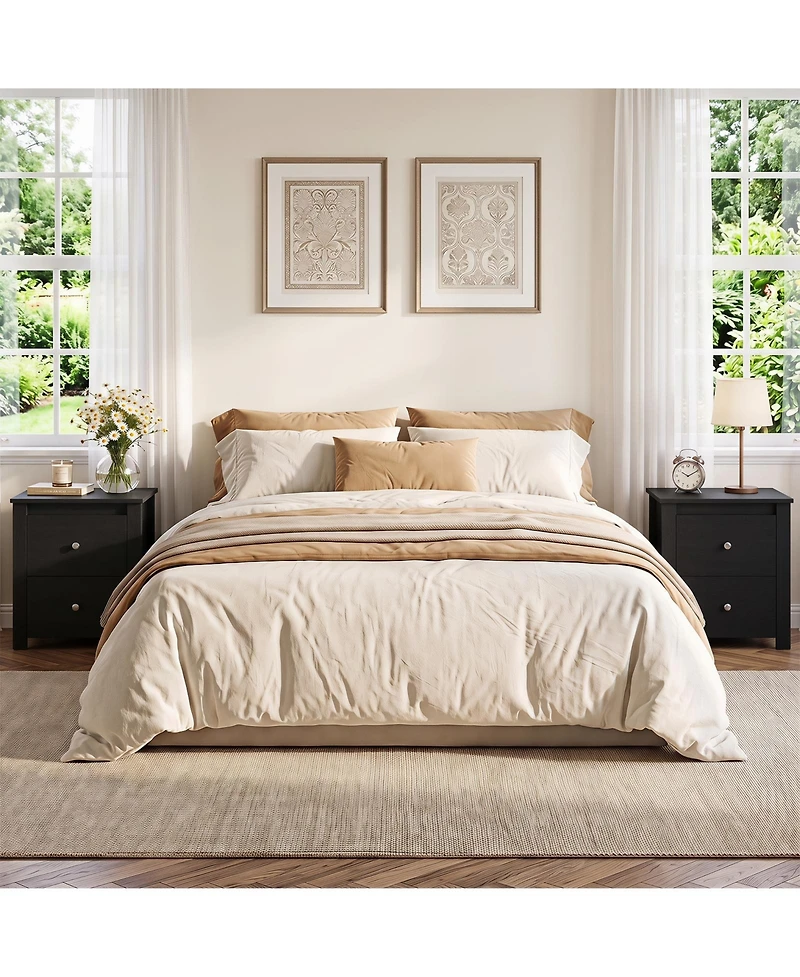 Gymax 2 Piece Nightstand with Drawers Bedside Table Floor Standing Sofa Side